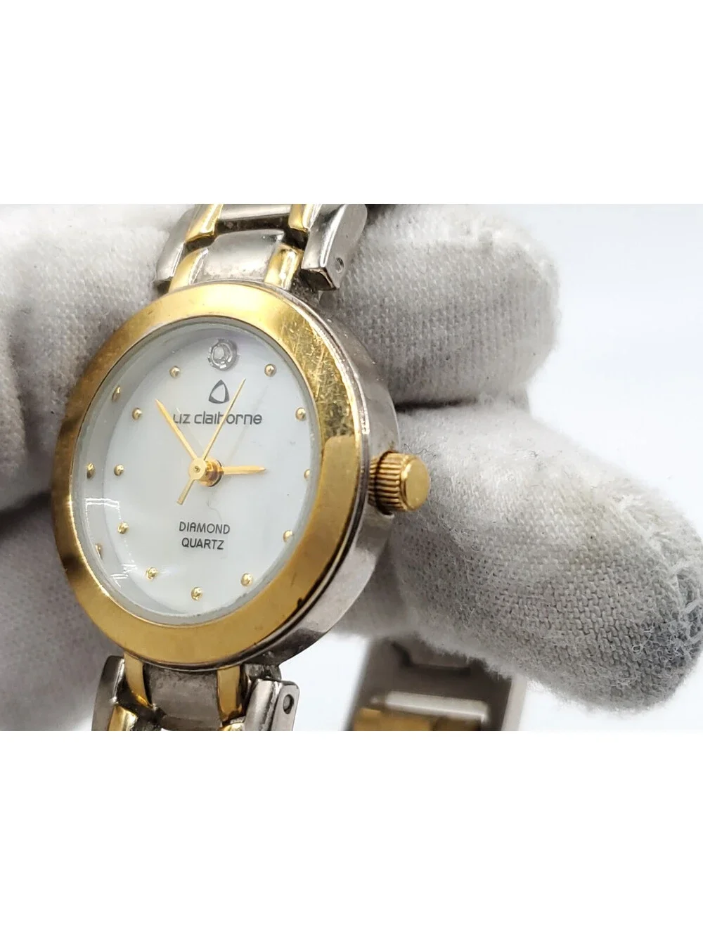 Liz Claiborne Diamond Quartz Womens Watch New Battery Two-Tone MOP Dial 25mm